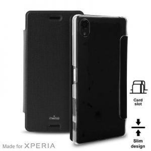 PURO Booklet Wallet Case MFX - Etui Sony Xperia X z kieszenią na kartę (czarny/przezroczysty tył)