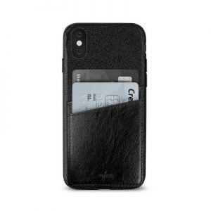 PURO Shine Pocket - Etui iPhone X z doklejaną kieszenią na karty (czarny)