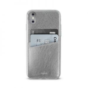 PURO Shine Pocket - Etui iPhone X z doklejaną kieszenią na karty (srebrny)